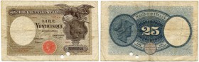 Italien 
 Königreich 
 Biglietti di Stato. 
 25 Lire 1923, 20. August. Signaturen: Maltese - Rossolini. Gavello 44; Pick 24a. Selten / rare. Zweifa...