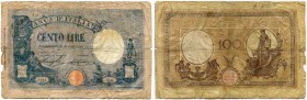 Italien 
 Königreich 
 Biglietti di Stato. 
 100 Lire 1926, 8. August. Gavello 210; Pick 49. Sehr selten / very rare. Starke Gebrauchsspuren / stro...