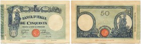 Italien 
 Königreich 
 Biglietti di Stato. 
 50 Lire 1935, 15. April. Gavello 102; Pick 47c. Kl. Flecken, Rand unten unregelmässig / some small sta...
