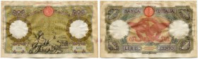 Italien 
 Königreich 
 Biglietti di Stato. 
 100 Lire 1936, 30. April. Gavello 246; Pick 55a. Starke Papierverfärbung, kl. Riss / strong paper disc...