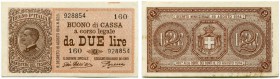 Italien 
 Königreich 
 Buoni di Cassa. 
 2 Lire 1914 (1922, 16. November). Gavello 29; Pick 37c. Revers Randflecken / margin with some stains. II /...