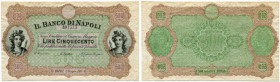 Italien 
 Königreich 
 Banco di Napoli. 
 500 Lire 1867, 1. Juni. Formular ohne Nummer und Unterschriften/trial printing without serial# and withou...