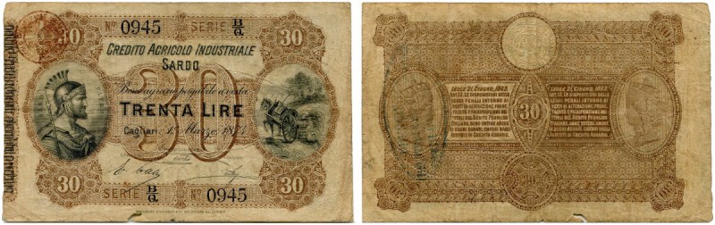 Italien 
 Königreich 
 Credito Agricolo Industriale Sardo. 
 30 Lire 1874, 1....