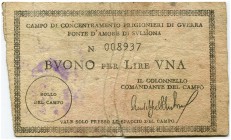 Italien 
 Kriegsgefangenengeld des 2. Weltkriegs 
 Sulmona (Fonte d'Amore)/Lager Nr. 78. 
 1 Lira o. J. / ND (1943). Gutschein/Buono mit violettem ...