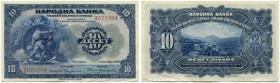 Jugoslawien 
 Nationalbank der Serben, Kroaten und Slowenen 
 10 Dinara 1920, 1. November. Pick 21a. II / extremely fine.