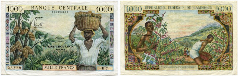 Kamerun 
 Republik 
 1000 Francs o. J. / ND (1962). Leclerc-Kolsky 662b; Pick ...