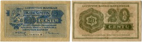 Litauen 
 Republik 
 Lietuvos Bankas. 
 20 Centu 1922, 16. November. Pick 11a. -I / about uncirculated.