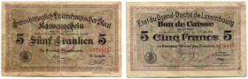 Luxemburg 
 Grossherzogtum 
 Grossherzoglich Luxemburgischer Staat. 
 Lot 1914-1918 (1919). 50 Centimen. 1 Frank & 5 Franken (schwar­zes Siegel/bla...