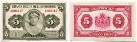 Luxemburg 
 Grossherzogtum 
 Grossherzoglich Luxemburgischer Staat. 
 Lot 1943 und später. 5 Francs o. J. / ND (1944). 10 Francs o. J. / ND (1944)....