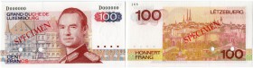 Luxemburg 
 Grossherzogtum 
 Grossherzoglich Luxemburgischer Staat. 
 100 Francs 1980, 14. August. Specimen . Beidseitiger roter Aufdruck/red print...