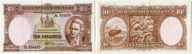 Neuseeland 
 Britische Administration 
 Reserve Bank of New Zealand. 
 10 Shillings o. J. / ND (1956-1960). Signatur Flemming. Pick 158c. II+ / bet...