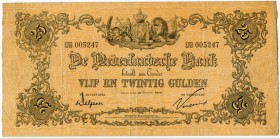 Niederlande 
 Königreich 
 Niederländische Bank. 
 25 Gulden 1919, 10. Dezember. Mevius 71-10; Pick 21. Selten / rare. III+ / better than very fine...