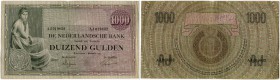 Niederlande 
 Königreich 
 Niederländische Bank. 
 1000 Gulden 1926, 1. Oktober. Grosse Seriennummer - big serial number (4.5 mm). Mevius 152-1; Pi...