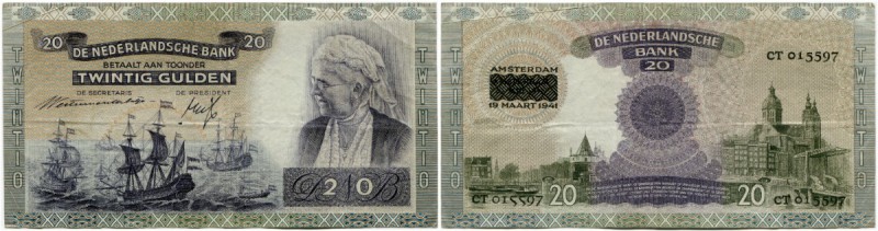 Niederlande 
 Königreich 
 Niederländische Bank. 
 20 Gulden 1941, 19. März. ...