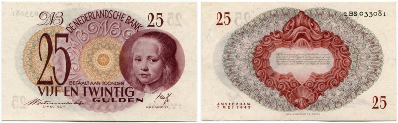 Niederlande 
 Königreich 
 Niederländische Bank. 
 25 Gulden 1945, 7. Mai. Me...