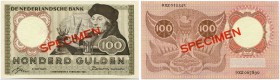 Niederlande 
 Königreich 
 Niederländische Bank. 
 100 Gulden 1953, 2. Februar. Specimen . Beidseitiger, roter Aufdruck diagonal &quot;SPECIMEN&quo...
