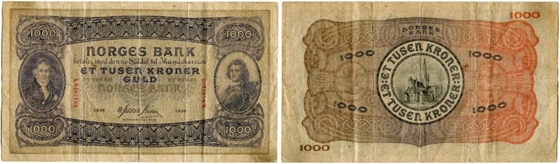 Norwegen 
 Königreich 
 Norges Bank. 
 1000 Kroner 1938. Signatur G. Meldahl ...
