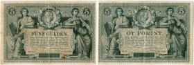 Österreich Kaiserreich 
 Reichs-Central-Cassa (Staatsnoten) 
 5 Gulden 1881, 1. Januar. Richter 144; Pick A151. Avers. Kl. brauner Fleck / small bro...
