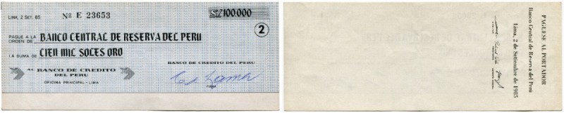 Peru 
 Republik 
 Lot 1985. Notgeld/Emergency money . Banco Central de Reserva...