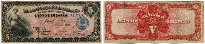 Philippinen 
 U.S. Administration 
 Banco Español Filipino. 
 5 Pesos 1908, 1...