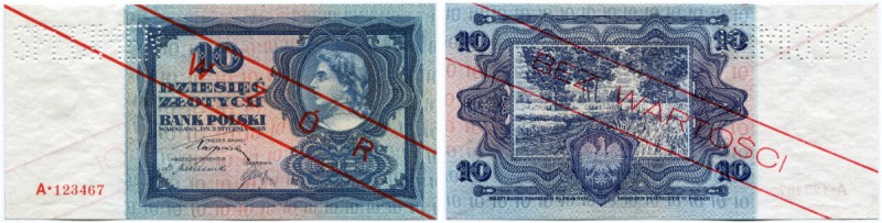 Polen 
 Republik 
 Bank Polski. 
 10 Zlotych 1928, 2. Januar. Specimen . Aver...