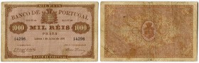 Portugal 
 Banco de Portugal 
 1000 Reis 1891, 1. Juli. Pick 66. Sehr selten / very rare. -III / nearly very fine.