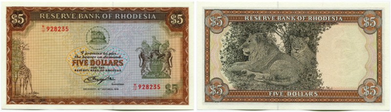Rhodesien 
 Republik 
 Reserve Bank of Rhodesia. 
 5 Dollars 1978, 20. Oktobe...