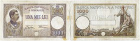 Rumänien 
 Königreich bis 1947 
 Banca Nationala a Romanei. 
 1000 Lei 1934, 15. Oktober. Pick 37a. Kl. Risschen, Klebespuren / small tears, glue r...