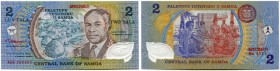 SAMOA 
 Central Bank of Samoa. 
 2 Tala o. J. / ND (1991). Specimen . Serie AAA 000000. Roter Aufdruck/red overprint SPECIMEN in san serif (No. 0121...