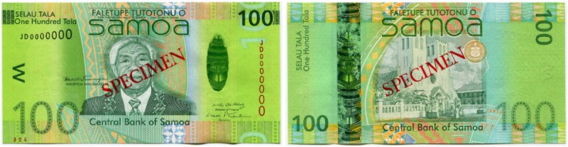 SAMOA 
 Central Bank of Samoa. 
 Lot o. J. / ND (2008). Specimen . 5 Tala. 10 ...