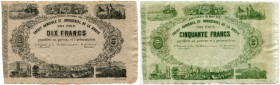 Schweiz 
 Zeitperiode 1825-1881 
 Crédit Agricole et Industriel de la Broye. 
 10 Franken 1866, 1. Dezember. 20 Franken vom 1. Dezember 1866 & 50 F...