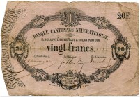 Schweiz 
 Zeitperiode 1825-1881 
 Banque Cantonale Neuchâteloise. 
 20 Franken 1873, 1. August. Richter/Kunzmann KA151b; Pick S406. Von grösster Se...