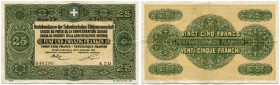 Schweiz 
 Darlehenskasse der Schweizerischen Eidgenossenschaft 
 25 Franken 1914. Richter/Kunzmann DK1b; Pick 23. III / very fine.