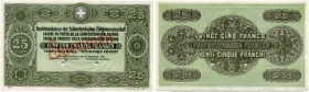 Schweiz 
 Darlehenskasse der Schweizerischen Eidgenossenschaft 
 25 Franken 1914. Specimen . Druckprobe in grünlicher Farbe/trial printing in greeni...