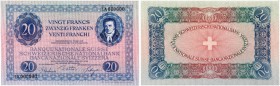 Schweiz 
 Reservebanknoten der Schweizerischen Nationalbank 
 20 Franken 1926. 1. Januar. Reservebanknote zur 3. Emission. Mit Unterschriften und Se...