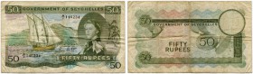 Seychellen 
 Britische Administration 
 Government of Seychelles. 
 50 Rupees 1972, 1. Januar. Pick 17d. Selten / rare. IV / fine.