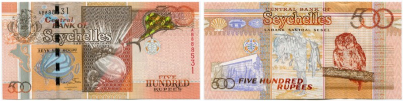 Seychellen 
 Republik 
 Central Bank of Seychelles. 
 500 Rupees 2011. Segelf...