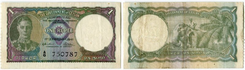 Sri Lanka/Ceylon 
 Britische Administration 
 1 Rupee 1941, 1. Februar. Pick 3...