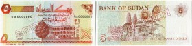 Sudan 
 Bank of Sudan 
 Lot 1993. Lot. Specimen. 5 Dinars 1993 & 10 Dinars 1993. Beidseitig roter Aufdruck/red print on bouth sides SPECIMEN. Pick 5...