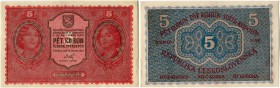 Tschechoslowakei 
 Republik 
 5 Kronen 1919, 15. April. 1919 Ausgaben/issue (2). Pick 7. Selten in dieser Erhaltung / rare in this condition. -I / a...