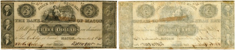 United States of America / USA 
 Georgia 
 Bank of Macon. 
 3 Dollars 1831, 1...