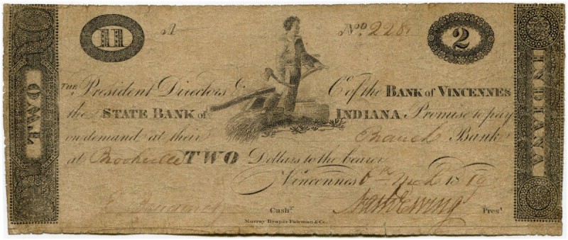 United States of America / USA 
 Indiana 
 2 Dollars 1819, 6. März. Bank of Vi...