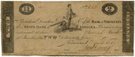 United States of America / USA 
 Indiana 
 2 Dollars 1819, 6. März. Bank of Vincennes , Filiale/Branch Brookville. Haxby IN-665/G70 (Design 2A). Sel...
