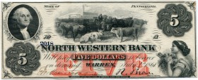 United States of America / USA 
 Pennsylvania 
 North Western Bank. 
 5 Dollars 1861, 4. Juli. Haxby PA-670/G10a. -I / about uncirculated.