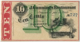 United States of America / USA 
 Spezielle Ausgaben 
 10 Cents o. J. / ND. J . Gunnings Restaurant, New York, NY. Selten / rare. PCGS 58. Lochentwer...