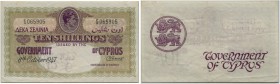 Zypern 
 Unter britischer Administration 
 10 Shillings 1947, 6. Oktober. Pick 23. Selten / rare. PMG 35. III+ / better than very fine.