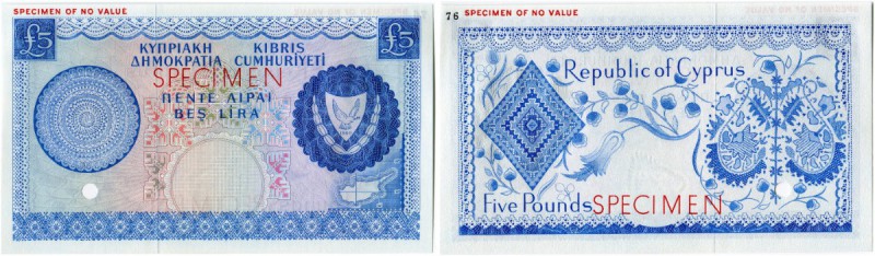 Zypern 
 Republik 
 5 Pounds o. J. / ND (1961). Specimen zur Banknote 5 Pounds...