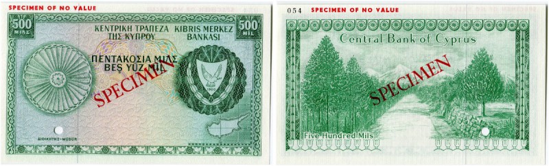 Zypern 
 Republik 
 500 Mil o. J. / ND (1964). Specimen zur Banknote 500 Mils ...