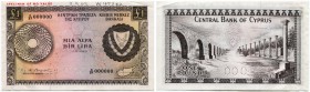 Zypern 
 Republik 
 1 Pound 1969, 1. Dezember. Specimen . Seriennummer D/37 000000. Horizontal CANCELLED 0 0 0 in Perforation. Roter Druck/red SPECI...