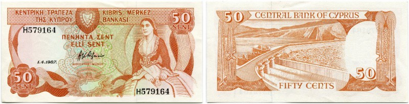 Zypern 
 Republik 
 Lot 1987, 1. April. Central Bank of Cyprus. 50 Cents & 1 P...
